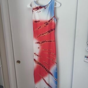 Stylish Red and Blue Tie-Dye Maxi Dress